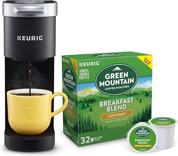 Keurig K-Mini Single Serve Coffee Maker مع Green Mountain Breakfast Blend Coffee Pods ، عدد 32