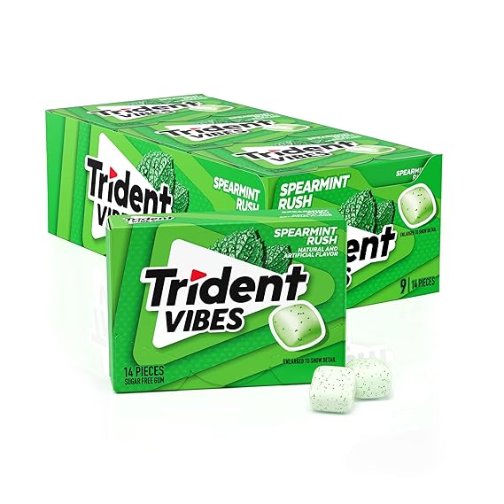 Trident Vibes SPEARMINT RUSH Sugar Free Chewing Gum, 14 Pieces (Pack of 9)