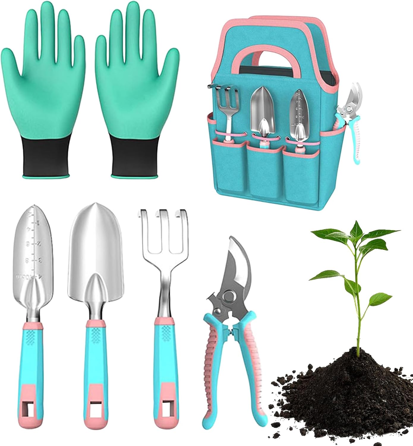 Garden Tool Set Plant Shovel Rake Gloves with Tree Shears Garden Set with Carry Bag for Outdoor Use Lawn Garden Patio Balcony Greenhouse and