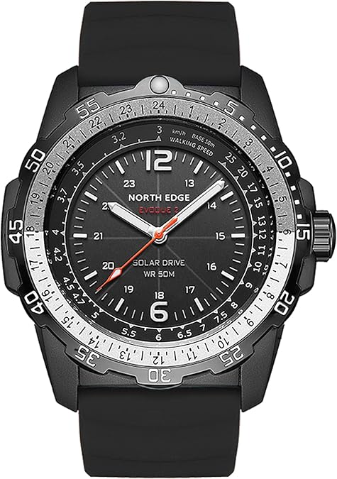 NORTH EDGE Solar Powered Watch for Men, No Battery Replacement, 50M Waterproof Outdoor Military Watch, Luminous Analog Wrist Watch, Durable Silicone Strap, Large 46mm