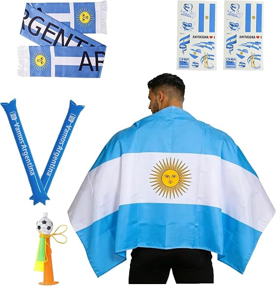 2026 World Cup Gear Fan Set, 7 Piece Flag Cape Costume with Flag Cape, Scarf, Stickers Thunder for World Cup Party Favors
