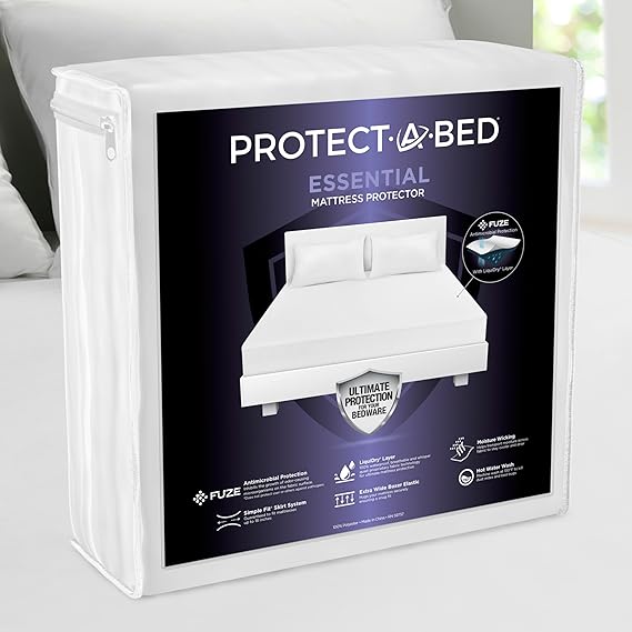 Protect-A-Bed Essential Mattress Protector Twin, Dust Mite Resistant, Noiseless and Odor-Resistant Mattress Cover, 100% Waterproof Top, Machine Washable, Fits 11"-18" Mattresses