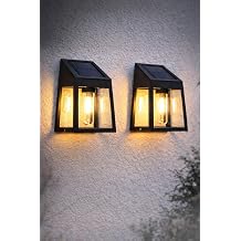 Solar Duvar Aplik, Siyah, IP44 Su Geçirmez, Sensörlü, Güneş Enerjili, 2'li Set, Bahçe ve Balkon için, Modern Stil [Enerji Sınıfı A++]