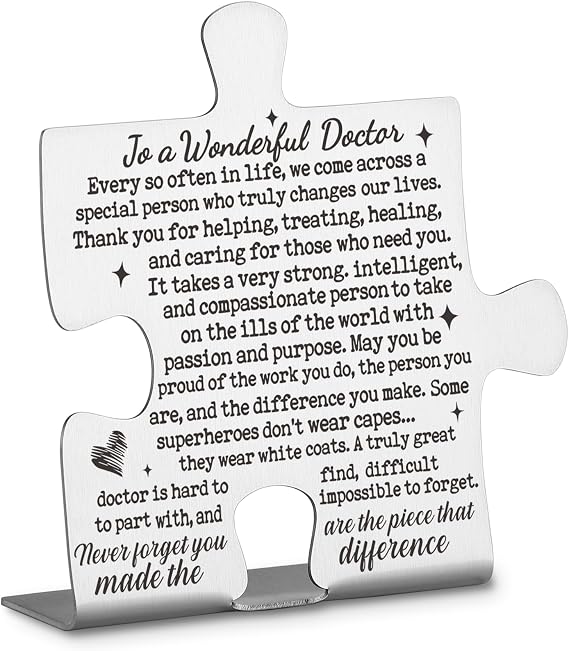 To A Wonderful Doctor Appreciation Gifts, Thank You Gifts for Doctors Birthday Christmas Graduation Team Office Ornament Decor Stainless Steel Puzzle Piece Decorative Signs Plaques Ann32