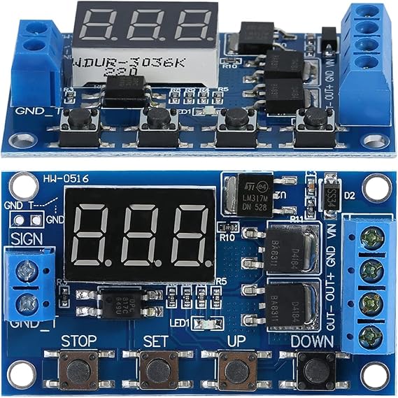 DC 5V-36V Cycle Timer Delay Timer Relay Module with LED Display, Dual-MOS Output Adjustable Time Delay 12V (0.1s to 999min), High Power Capacity Emergency Stop Function