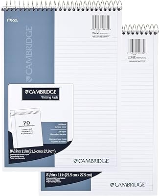 دفتر Mead Cambridge Wirebound NotepadSteno Book، 8.5 x 11 Inches، 70 Pages، 140 Sides، 2 -Pack، Stiff-Back 73403