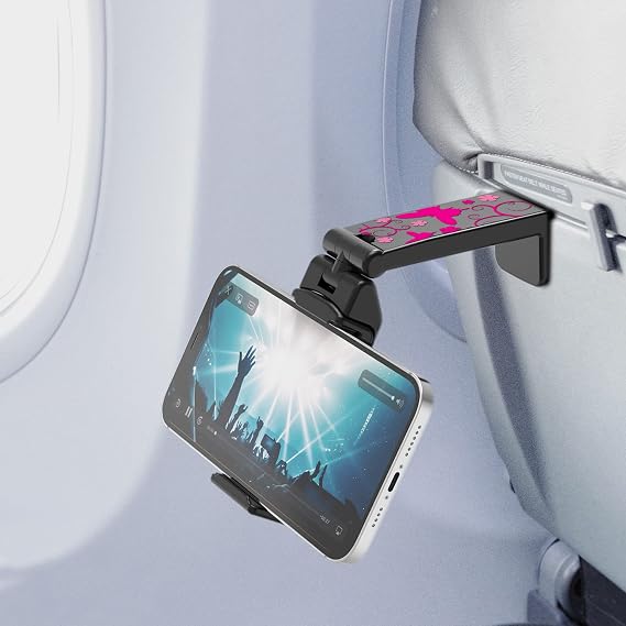 Travel Accessories, Universal Seat Back Tray Table Hands Free Phone Clip Holder, Adjustable Pocket Size Airplane Travel Essentials Compatible with iPhone and Android (Pink Butterfly B)