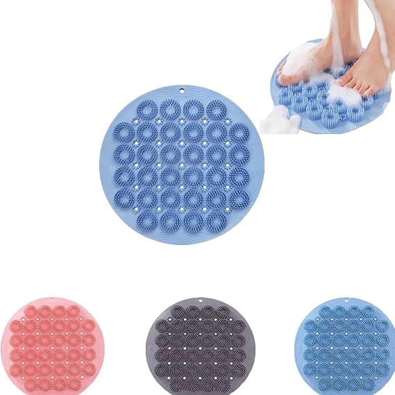 Shower Foot Scrubber Mat|Slip Suction Cups Desig Back Scrubber for Shower|Exfoliating Bath Wash Pad Wall Mounted for Use in Deep-Cleaning Men and Women-Blue (Blue)