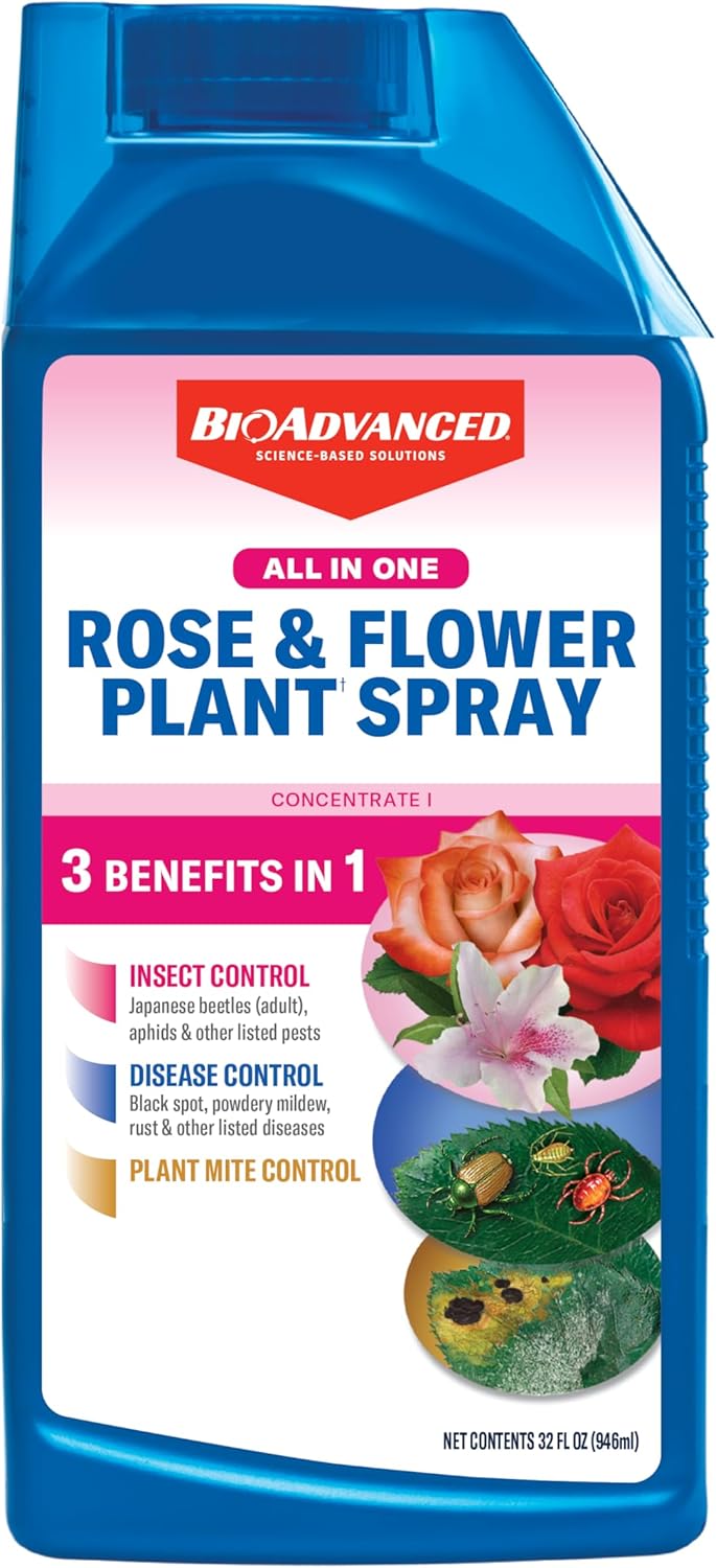 بخاخ نباتات الورد والزهور BioAdvanced الكل في واحد، غير نيوني، مركز، 32 FOZ