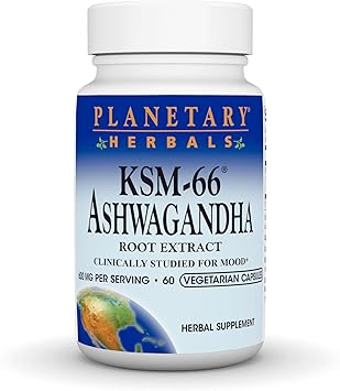 Planetary Herbals KSM-66 مستخلص جذر أشواغاندا - 600 مجم - 60 كبسولة نباتية