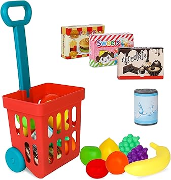 Playkidz لعبة سلة التسوق مجموعة اللعب ، ألعاب الطعام البلاستيكية ، مجموعة اللعب التفاعلية ، موارد التعلم & أمبير ؛ التظاهر باللعب المرح ، الأعمار 3 +
