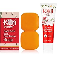 Koji White Kojic Acid Face Wash + Kojic Acid Soap Bundle | Glycerin Soap Bar for Gentle Skin Brightening, Exfoliating Face, Hydrating, Moisturizer, Cleansing Bar - Vegan