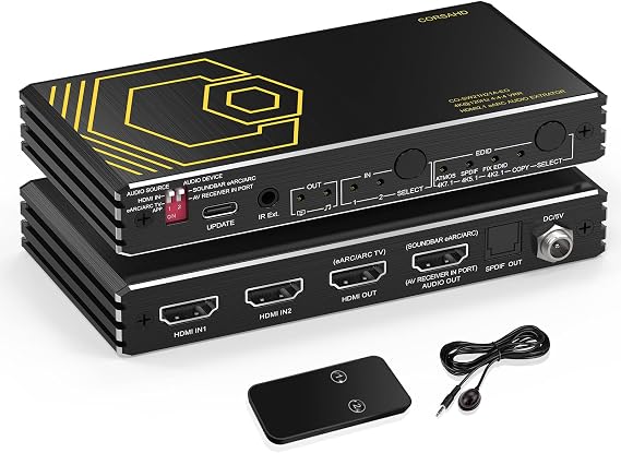 8K @ 60Hz 4K @ 120Hz HDMI2.1 Switch 2 in 1 Out with Audio Extractor eARC، ARC، 7.1Ch، SPDIF 5.1Ch، 48Gbps، HDCP2.3 Bypass، VRR، IR، 3D، HDR 10، Dolby Atmos، متوافق مع تلفزيون QLED ، PS5 ، Xbar,تلفزيون ابل