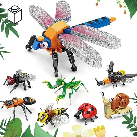KAZI Bugs Building Toy Set,Insect Collection Building Blocks Including 8 Different Bug,STEM Toys for Kids Age 8 and Up,Play and Display Gift Idea for Boys & Girls,Easter Basket Stuffers