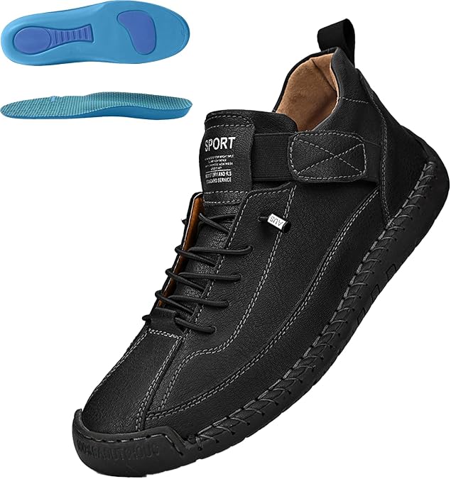 Leather Sneakers, Handmade Soft Comfort & Arch Support Orthopedic Boots Shoes for Women Men