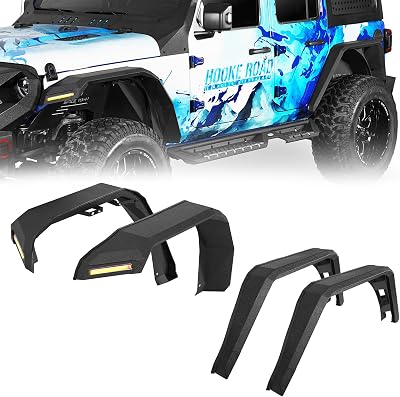 مشاعل هوك رود رانجلر JL Front & Rear Flat Fender for 2018-2025 Jeep Wrangler JL & Unlimited 24 Doors Rugged Style Steel Fenders
