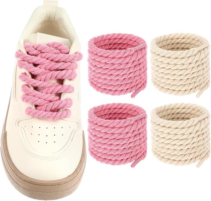 Thick Rope Shoe Laces,2 Pair Round Cotton Chunky Twisted Shoelaces Replacement for Men Women Sneakers