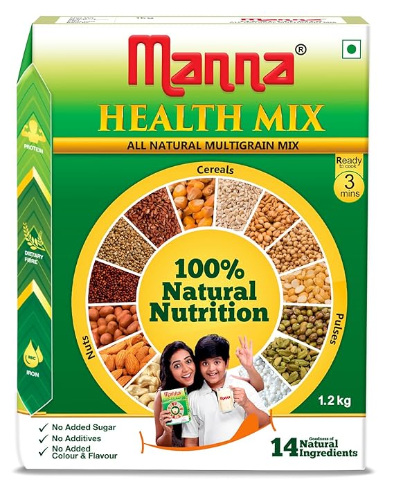 Manna Health Mix | 100٪ مشروب طبيعي للأطفال | 14 مكونات طبيعية | شرائح | Sathu Maavu | مزيج عصيدة | لا سكريات ولا إضافات 907 جم / 2 رطل