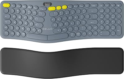 لوحة مفاتيح لاسلكية مريحة مقسمة مع شاشة OLED ومسند معصم قابل للإزالة، سلسلة DELUX [Vivid Ergo]، لوحات مفاتيح متعددة الأجهزة قابلة لإعادة الشحن مع لوحة رقمية، متوافقة مع Windows وMac GM903 - رمادي