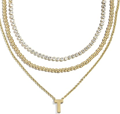 BaubleBar Kenna Pre-Layered Initial Necklace, Gold-Plated, Fashion Jewelry, Gifts for Women, Beautiful and Trendy