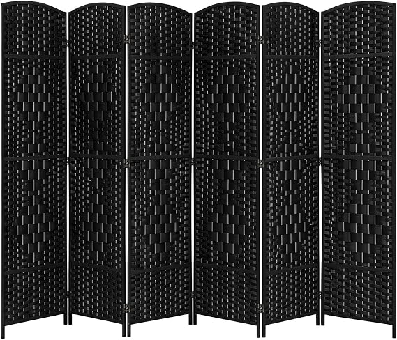 FDW Room Divider 6 Panel Folding Privacy Divider 6 Ft Indoor Wall Divider Portable Partition Wood Screen, Coal Black