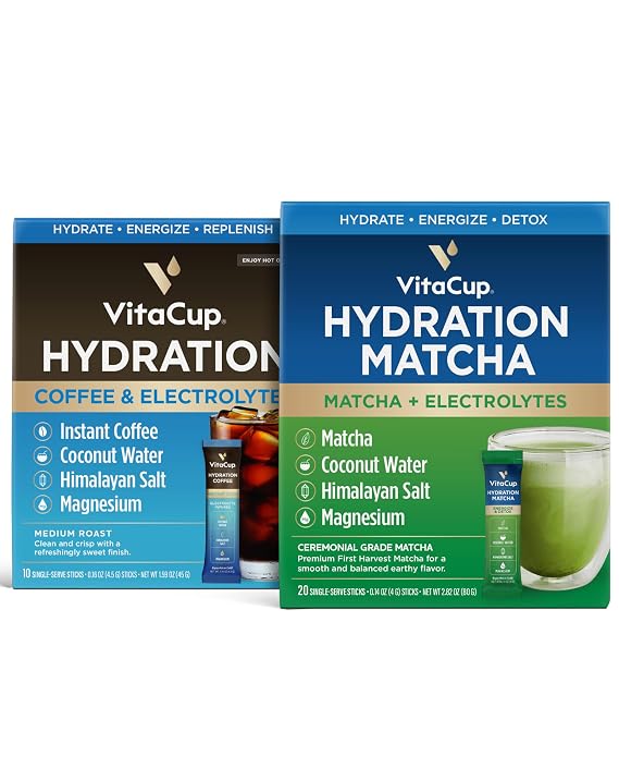 VitaCup Instant Hydration Matcha Packets 20ct & Hydration Instant Coffee Packets 10ct