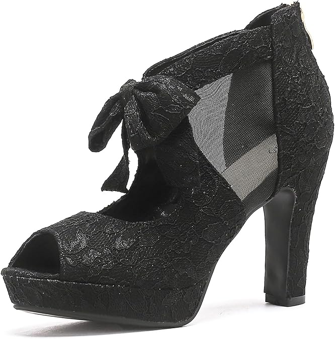 GATUXUS Open Toe Women Platform High Heel Shoes Bows Strappy Sandals