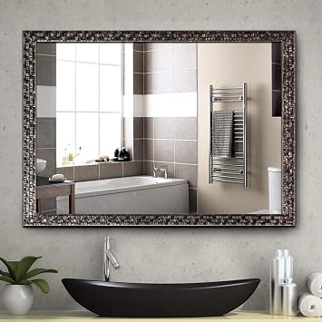 Bathroom Wall Mirror, Decorate Bathroom Mirrors for Wall, Rectangle Modern Bathroom Wall Mounted Mirror Vertical or Horizontal Hanging for Living Room (Black 24 X 40")
