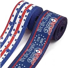 2 Rolls 2.5"10 Yards USA 250th Anniversary Wired Ribbon for Crafts Wrapping Wreath Bows Patriotic 4th of July Ribbons American Flag Ribbon for Memorial Day Home Party Decoration