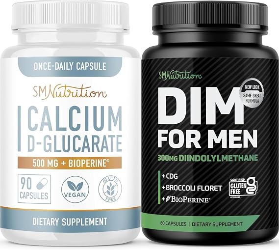 SMNutrition Men DIM Supplement with Calcium D-Glucarate | Male Hormone Balancing Bundle with DIM Complex for Men (60 Servings) و Vegan Gluten Free CDG Supplement (90 Servings)