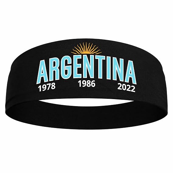 Argentina Soccer Headband for Fans, Soft Stretch Sports Sweatband in Black, Football Game Day Accessory for Men and Women, Sky Blue and White Team Colors. (Argentina)