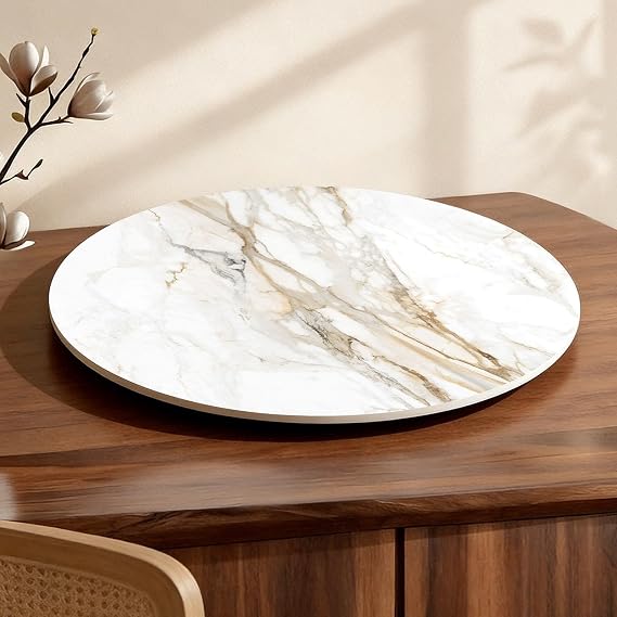 36" Large Lazy Susan Marble Serving Tray for Dining Table, Silent & Smooth Spin, 32" Round Tabletop Turntable with Non-Slip Base, Table Centerpiece(Gold,70 * 70cm)