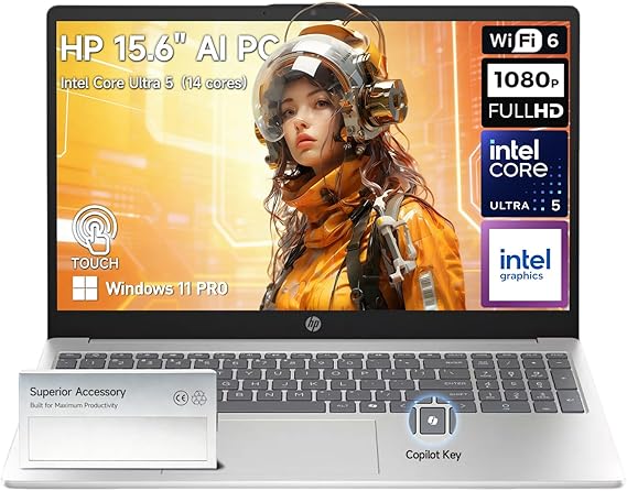 HP Laptop 15 Touchscreen Computer, Intel Core Ultra 5(14-Core, Beat i7-1355U), 15.6 FHD IPS Touch Screen Business Laptop AI PC, 16GB DDR5 RAM 1TB SSD Windows 11 Pro, USB-C(DisplayPort), HDMI, 10-Key