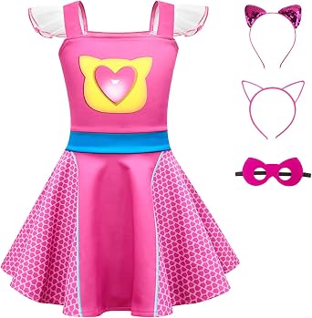 Superhero Costume Lace Sleeves Dress With Accessories For Birthday Halloween Christmas For 3-8T