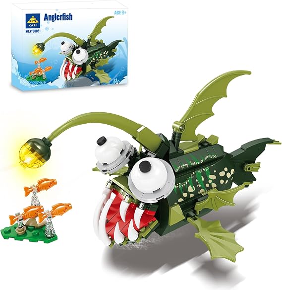KAZI Anglerfish Toy Building Set,Sea Creatures Building Blocks,Ocean Animal Toys for Kids Ages 8 9 10 Plus Boys Girls,Halloween Party Favors,Christmas Birthday Gifts,Easter Basket Stuffers