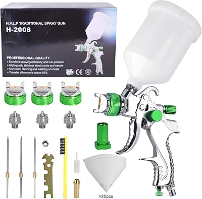 HVLP Spray Gun Kit, Automotive Paint Spray Paint Gun with 3 Nozzles 1.4 mm 1.7 mm 2.0 mm, 600cc Cup and Cup Systerm Connector, Air Spray Gun Automotive Paint Sprayer for Car, Fence, FurnitureGreen