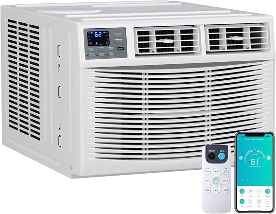 12000 BTU Window Air Conditioner with Heater, 4-in-1 208/230V WiFi Smart Window AC Unit with Cooling & Heating for Rooms Up to 550 Sq Ft, Remote/App Control, Compatible with Alexa & Google Assistant