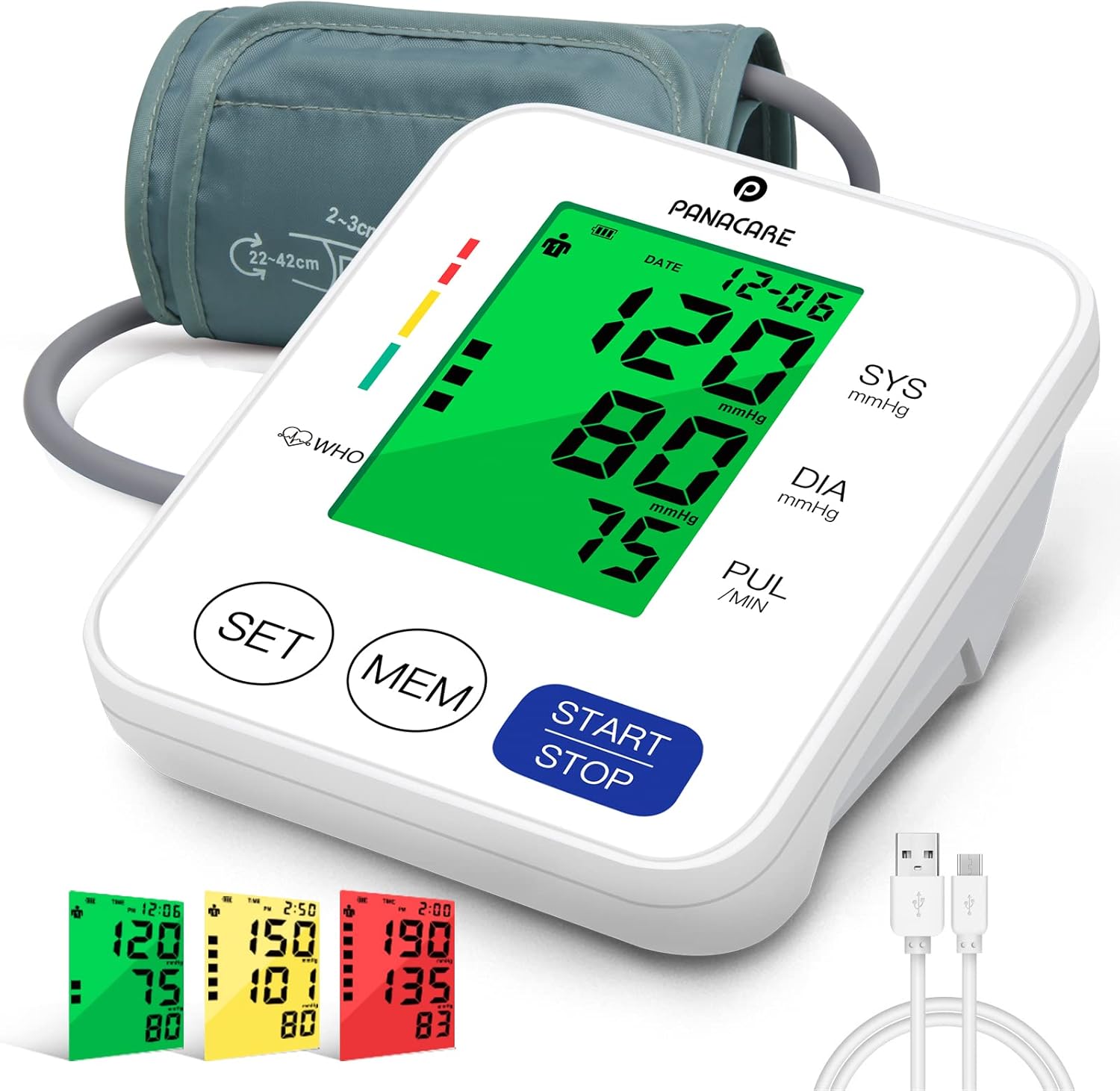 جهاز مراقبة ضغط الدم PANACARE آلة ذراع علوية تلقائية دقيقة قابلة للتعديل BP Cuff Kit 3.4 & # x27 ؛ & # x27 ؛ عرض بإضاءة خلفية ثلاثية الألوان مؤشر معدل ضربات القلب للقراءة 8.7-16.5 & # x27 ؛ & # x27; صفعة ضغط الدم