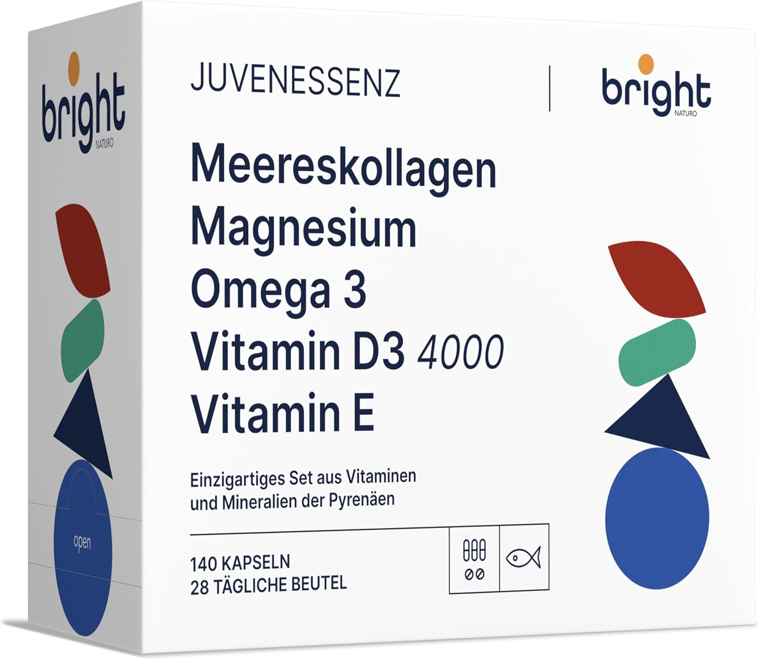 Omega 3 and Magnesium + Vitamin D3 + Vitamin E + Marine Collagen - Your Daily Support for Strong Bones Antioxidant Protection and Radiant Skin 28 Sachets Daily