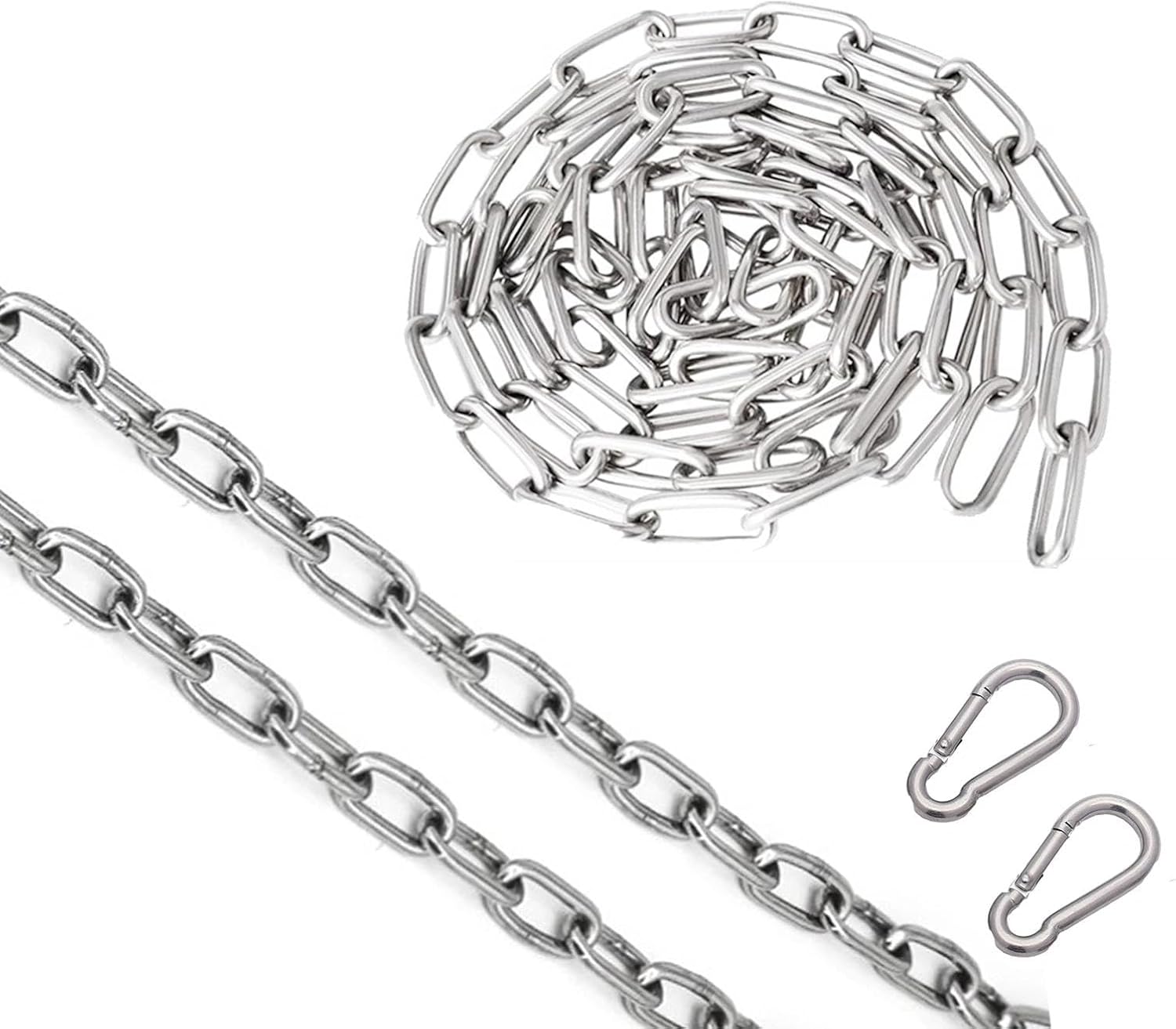 2m Kette Edelstahl 3mm Edelstahlkette Chain Karabiner Ketten für Hundekette Vorhängeschloss-Gliederkette mit 2 Karabinerhaken Stahlkette für Fahrräder Motorräder Tore und Haustiere