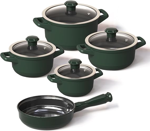 Real Ceramic, Non-Scratchable, Non-Toxic Cookware Set Oven Safe up to 1200F, Stovetop Agnostic, Dishwasher Safe, Long-Lasting and Lightweight PFAS, PTFE, PFOA, PFOS-Free Matte Rosemary