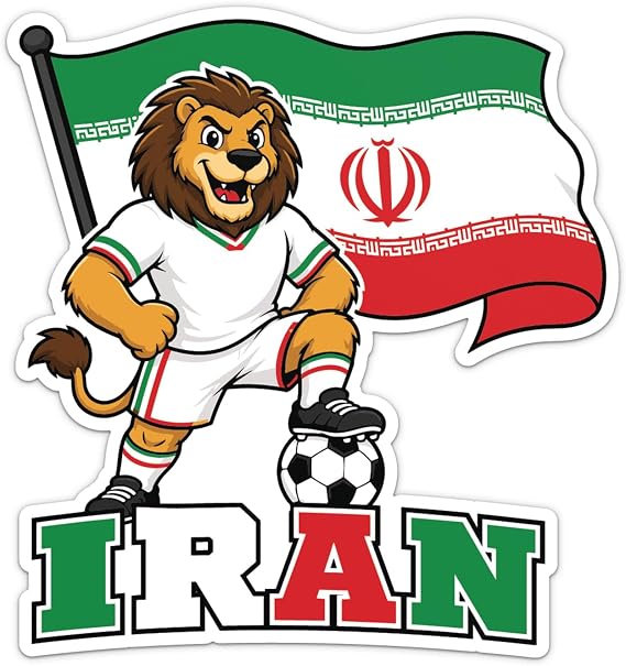 Iran Flag Mascot National Team Soccer Football World Cup Sticker, Waterproof Car Bumper Vinyl Decal, 3 Inch