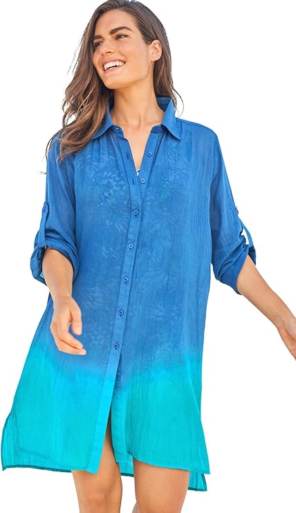 Women's Plus Size Button-Front Swim Cover Up