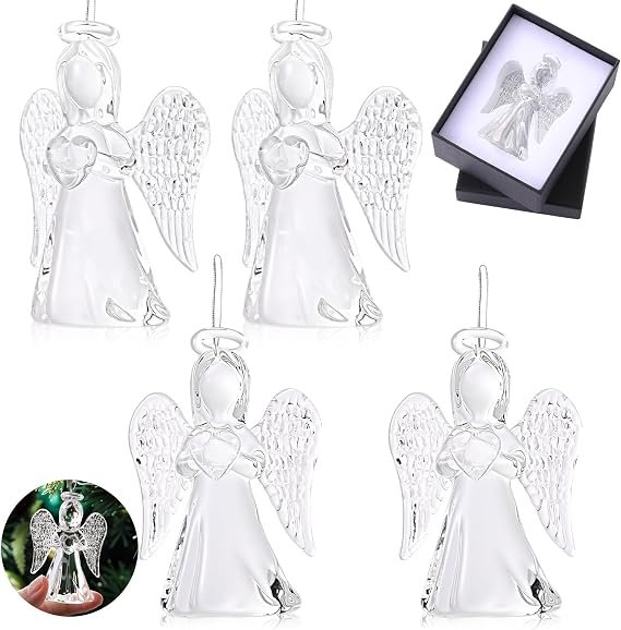 Tioncy 4 Pcs Crystal Angel Hanging Ornaments, and Glass Crystal Angel Decor Gift for Women, Blessing Gift for Women Nurse Coworker Friendship Anniversary(Heart)