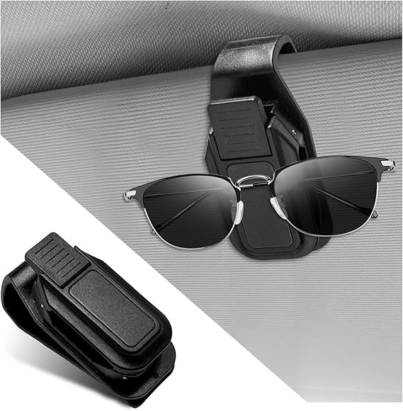 Visor Sunglasses Holder Clip, Car Visor Glasses Hanger Mount with Sponge Pad, One-Handed-Operation Sunvisor Eyeglasses Storage Clip for SUV Truck Sedan, Car Accessories (Black & Black)