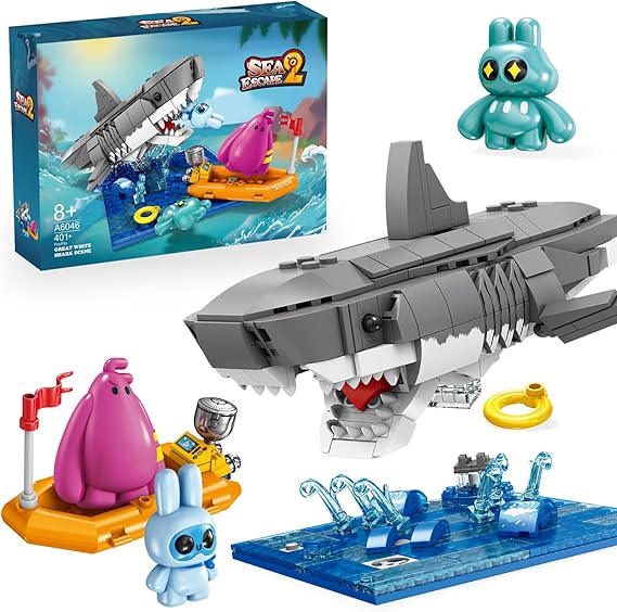 KAZI Creator Shark with Lifeboat Building Toy for Boys & Girls Ages 8 9 10 Year Old and Up,Kids Build a Shark,Lifeboat and Waves,Bedroom or Shelf Decor,Birthday Easter Gifts