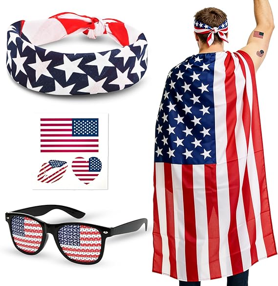 2026 Soccer Fan Flag Cape Set, National Cape Sunglasses Headband Tattoos, Flag Costume Cape for Match Day Party 4th of July