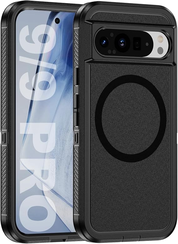 Magnetic for Google Pixel 9 and Pixel 9 Pro Case 6.3 inch, Compatible with MagSafe, Shockproof Dustproof Drop Proof, Military-Grade Protection, Magnetic Case for Google Pixel 9/9 Pro, Black