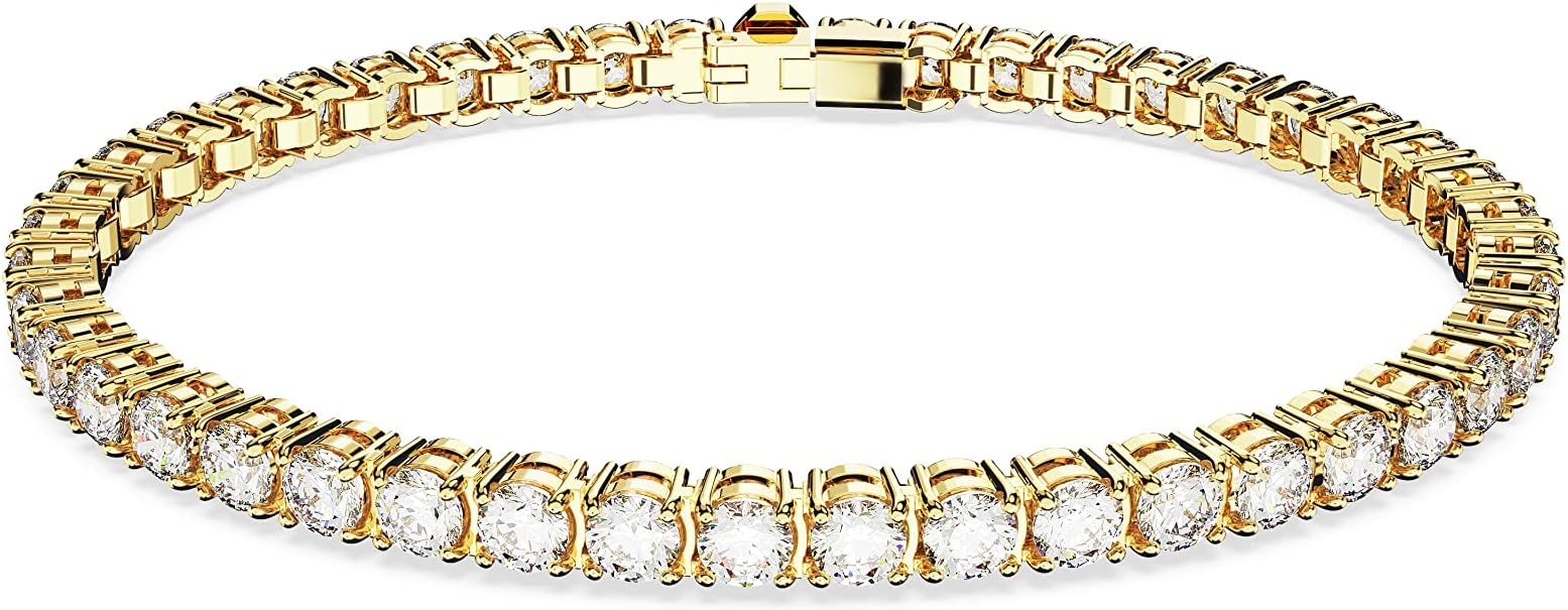 Swarovski Matrix Tennis Bracelet, Round Cut Crystals, Pink, Blue, Black, Clear, Rhodium, Gold-Tone and Rose Gold-Tone Finishes