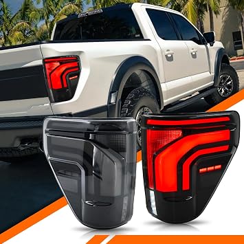 مصابيح خلفية LED لعام 2021-2025 مجموعة مصابيح خلفية Ford F150 F-150 [متوافقة مع F-150 جميع الطرازات] عدسة مدخنة/بدء تشغيل الرسوم المتحركة/السائق والمصابيح الخلفية الجانبية للركاب
